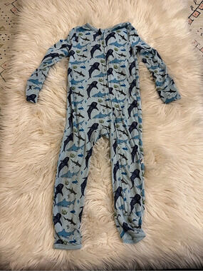 Free Birdees Shark Print Zipper One-Piece Pajamas 2T